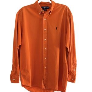 Polo Ralph Lauren Button Down Shirt Mens M Orange Blake Cotton Long Sleeve